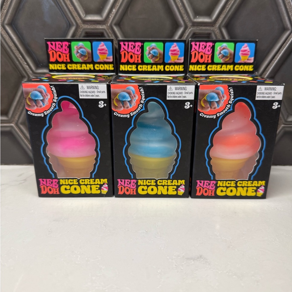 Lot of 3 NeeDoh Nice Cream Cone Ice Cream Squishy - PINK ORANGE BLUE